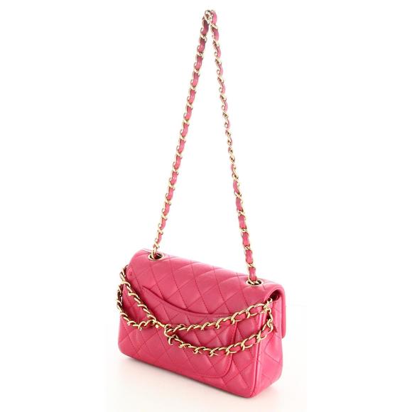 2013 Handbag Chanel mini Classic Flap Leather Lambskin Pink - Picture 3 of 4